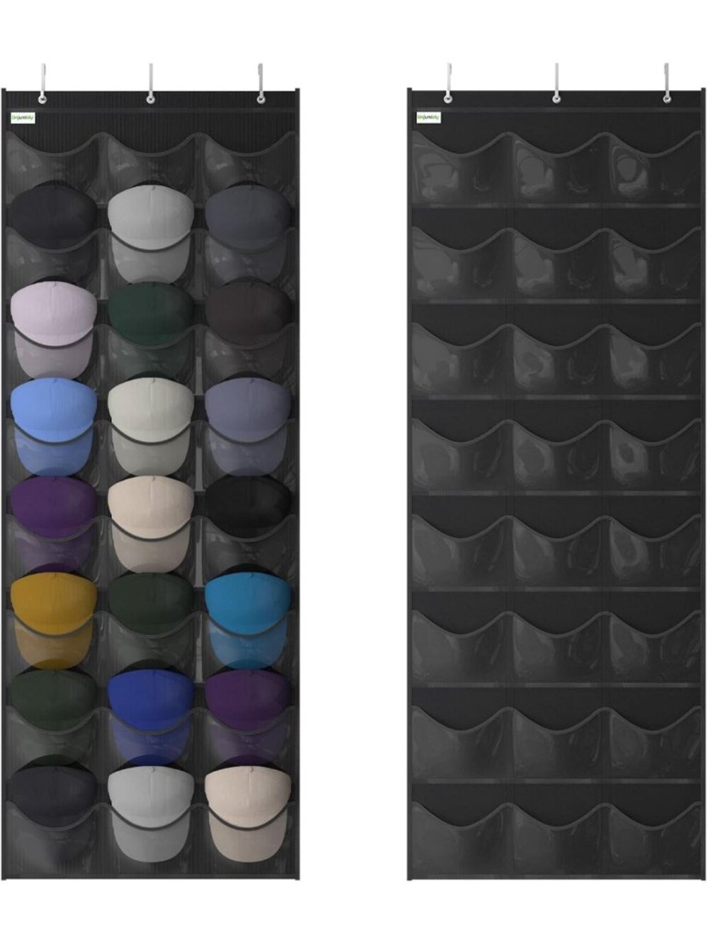 24-Pocket Over-The-Door Baseball Hat Organizer with Clear Pockets & Hooks